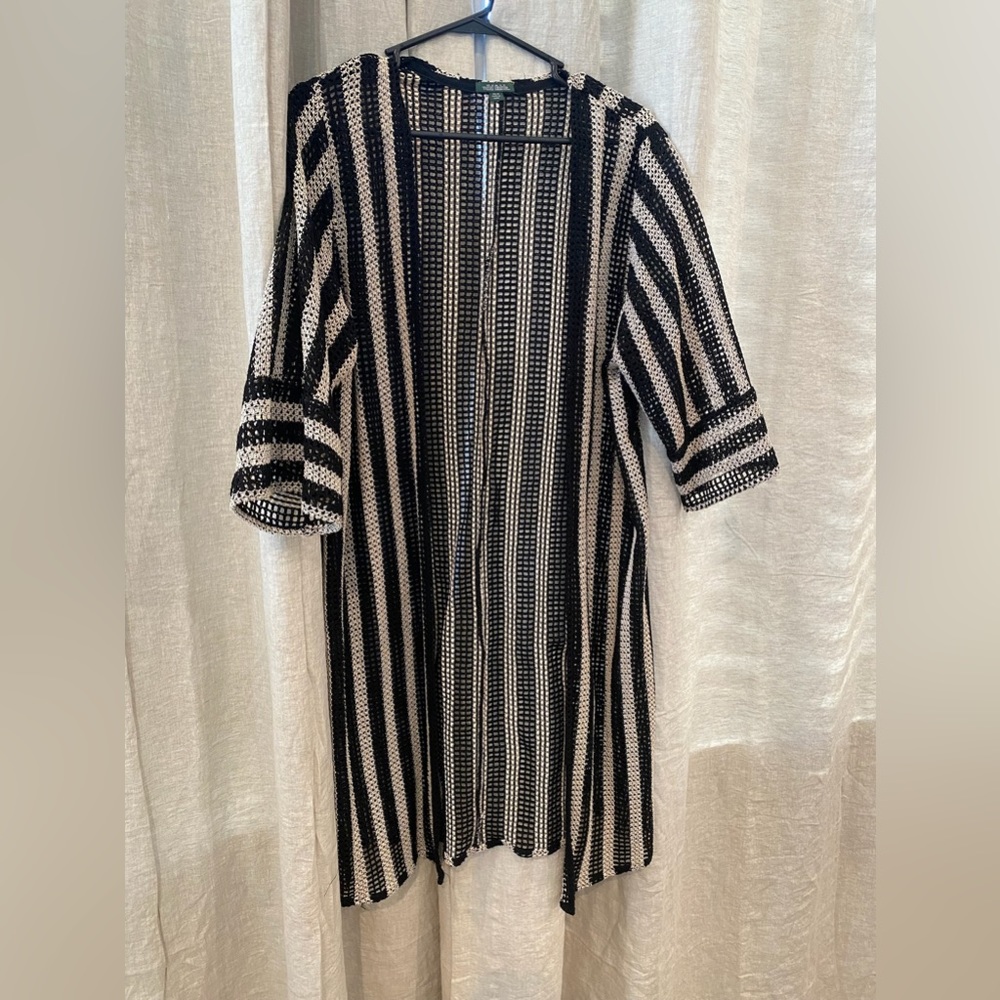 Wild Fable. Swim suit cover. Long sleeve cardigan. Black and cream stripe. XS